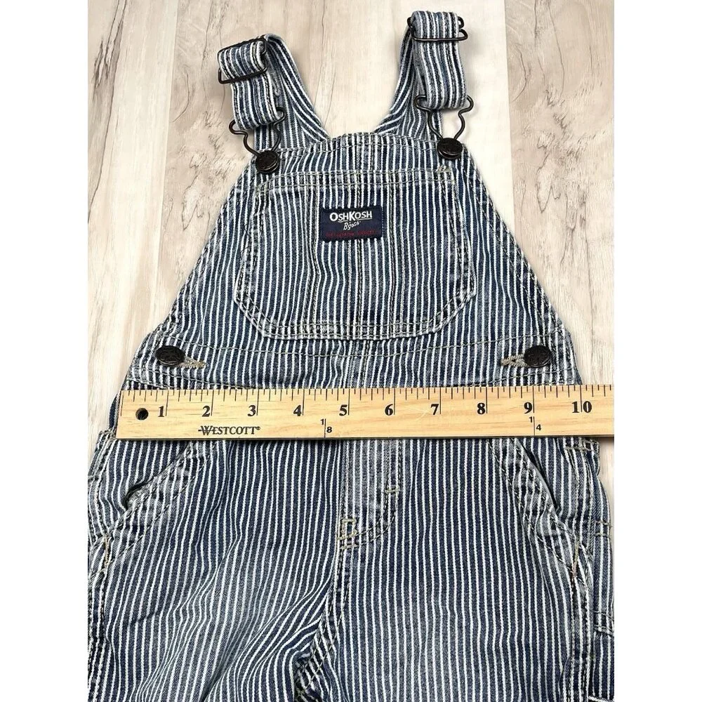 VTG OSHKOSH B'GOSH Kids 18M Denim Stripe OVERALLS Ht 30.5-32.5